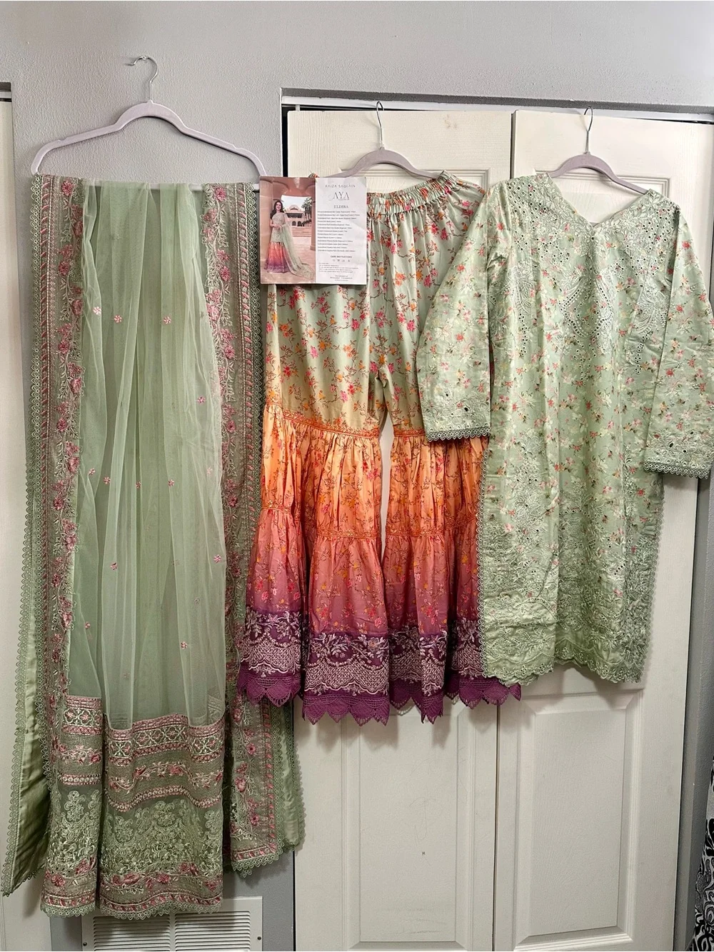 Faiza Saqlain- ELDIRA- Embroidered multicolor Pastel garara sharara lehenga dres - Picture 2 of 7